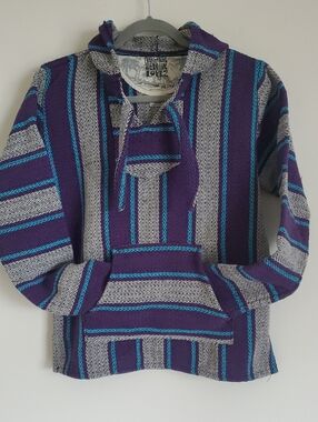 Vintage 90s Señor Lopez Baja Hoodie Purple Teal Mexican Blanket Surf Grunge